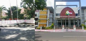 Kantor Kejati dan Distanbun NTB diselimuti kain putih, minta kasus irigasi tetes diatensi