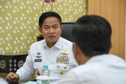 Pj GUbernur NTB Hassanudin saat mengikuti rapat bersama Mendagri, MenpanRB dan Kepala Badan Kepegawaian Negara terkait penerimaan aparat sipil negara, Rabu (08/01/2025). (Iba)