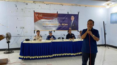 Anggota DPR RI Dapil NTB 1 Mori Hanafi saat menggelar sosialisasi 4 pilar kebangsaan pada, Selasa 22 April 2025 di Dompu. (Iba)