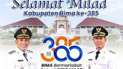 Flayer ucapan selamat Milad Kabupaten Bima ke-385. (Iba/Ist)