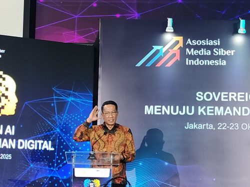 Menteri Hukum Supratman Andi Agtas saya menyampaikan sambutan pada acara IDC 2025, Rabu 22 Oktober 2025 di Jakarta. (Iba)