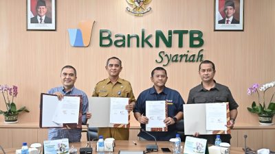 PT Bank NTB Syariah memperluas jaringan kemitraan strategis dengan menandatangani tiga kesepakatan penting bersama sejumlah lembaga di Mataram, Selasa (9/12). (Iba)