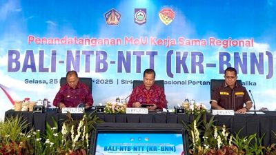 Penandatanganan MoU Kerjasama Regional Bali, NTB dan NTT. (Iba)