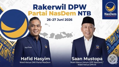 Wakil Ketua OKK DPW Partai NasDem NTB Hafid Hasyim (kiri) dan Wakil Ketua Umum DPP Partai NasDem Saan Mustopa. (Iba)