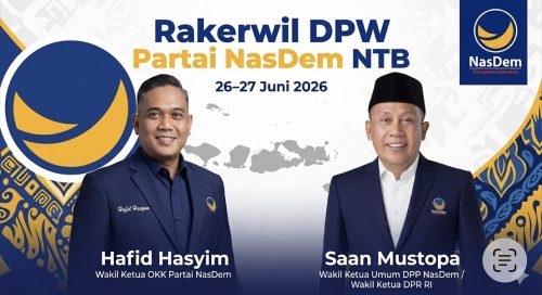 Wakil Ketua OKK DPW Partai NasDem NTB Hafid Hasyim (kiri) dan Wakil Ketua Umum DPP Partai NasDem Saan Mustopa. (Iba)