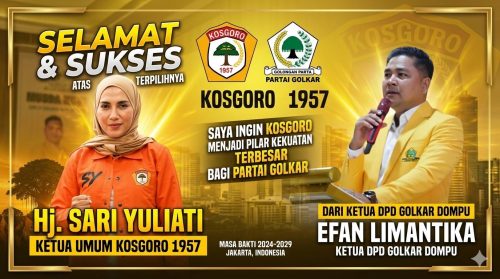 Ketua Umum Kosgoro 1957 terpilih Sari Yuliati (kiri) dan Ketua Golkar Dompu yang juga anggota DPRD NTB Efan Limantika. (Iba)
