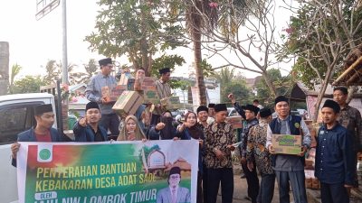 Institut Agama Islam (IAI) Hamzanwadi Lombok Timur menunjukkan kepedulian terhadap warga terdampak kebakaran di Desa Adat Sade, Desa Rembitan, Kecamatan Pujut, Kabupaten Lombok Tengah, Nusa Tenggara Barat (NTB). (Iba)