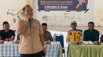 Anggota MPR RI Fraksi Nasdem Mori Hanafi saat menggelar sosialisasi 4 pilar di Bima. (Iba)