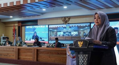 Wakil Gubernur NTB Indah Dhamayanti Putri saat memberikan sambutan pada paripurna DPRD NTB, Jumat 18 September 2026. (Iba)