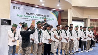 Pengurus HMI Badko Bali Nusra saat dilantik oleh Ketua Umum PB HMI Handy Muharam Nataprawira, Sabtu 17 Oktober 2026 di Mataram. (Iba)